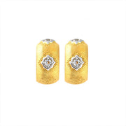 Crescent Brushed Gold Filled with Round CZ Huggie Earrings - LGG Jewelry